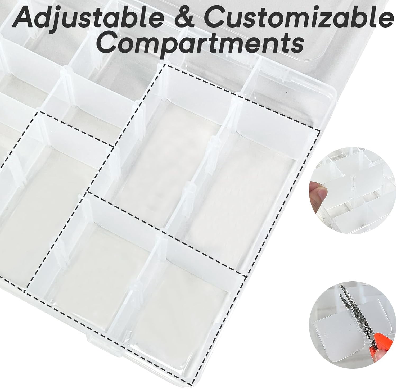 2-Pack 36-Grid Clear Organizer Box with Adjustable Dividers - Plastic Storage Box for Beads, Rock Collections &  - Small  Sorter for Screws, Tackle & Nails (No-Spill Latch)