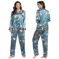 thumbnail image 4 of Silk Satin Pajamas Women Long Sleeve Silk Pjs for Women Set Two piece Button Down Sleepwear Small X Large, 4 of 4