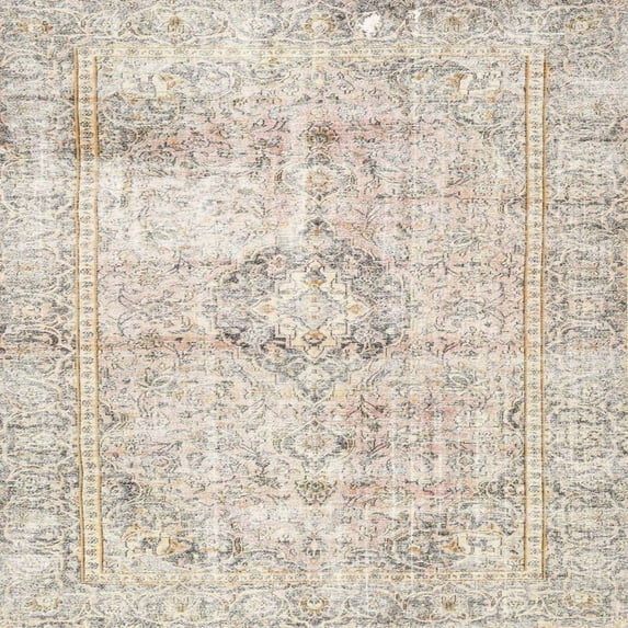 Ahgly Company Machine Washable Indoor Square Traditional Light French Beige Brown Area Rugs, 7' Square