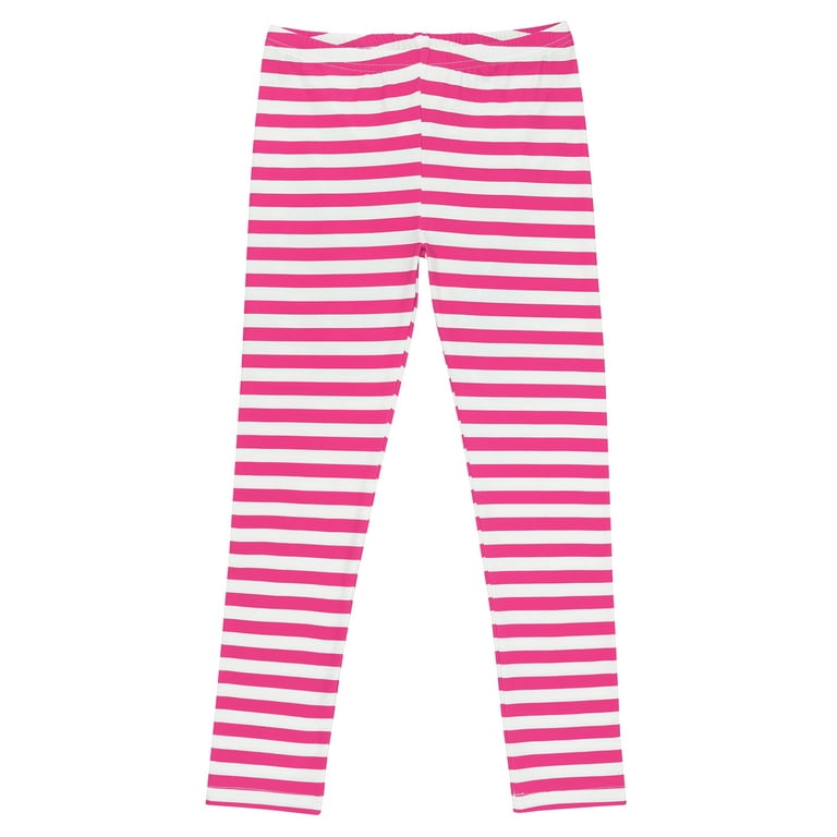 HDE Girl's Leggings Holiday Stretchy Full Ankle Length Striped Tights Pink  and White Stripes XS