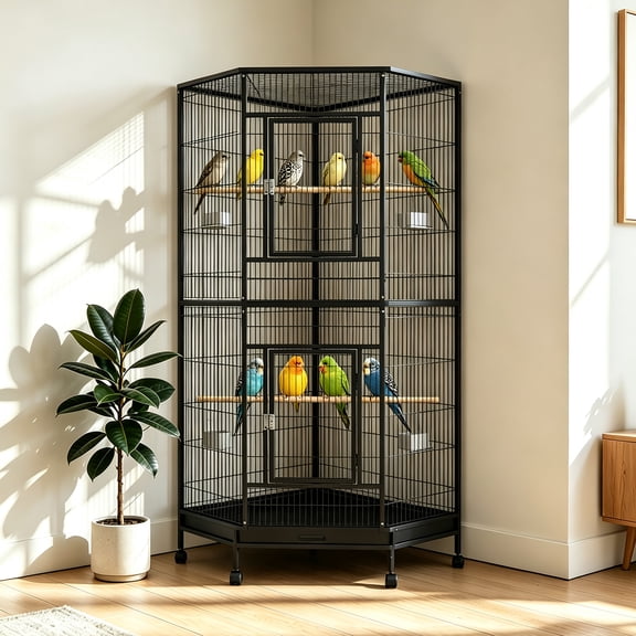 Pvpy Yvrd Large Bird Cage with Stand and Wheels, Spacious Metal Parrot Cage with Rolling Base, Removable Tray and Easy-Clean Design for Indoor Birds
