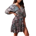 thumbnail image 1 of Robe d'Été pour Femmes 2024 Mode Grande Taille Col en V Manches Courtes Imprimé Robe Ample Manches Courtes Col en V Robe 50 % de Réduction!, 1 of 5