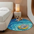 thumbnail image 3 of Funny Art Round Living Room Rugs 8 ft, Summer Elephant Swimming Blue Sea View Oil Painting Washable Large Area Rug with Non-Slip Sturdy Edge Binding Round Carpet for Dining Room Kitchen Office, 3 of 9