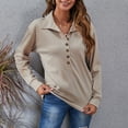 thumbnail image 3 of Blusa Manga Larga Color Puro Cuello De Solapa Con Botones Tops Casuales De Moda Para Mujer, 3 of 6