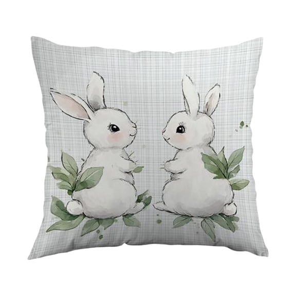 Oioii Easter Spring White Rabbit Flower Pillow Cover, Soft Festive Print Cushion Cover, Removable Pillowcase for Office Bedroom Sofa, Easter Home Holiday Decoration Supplies,D