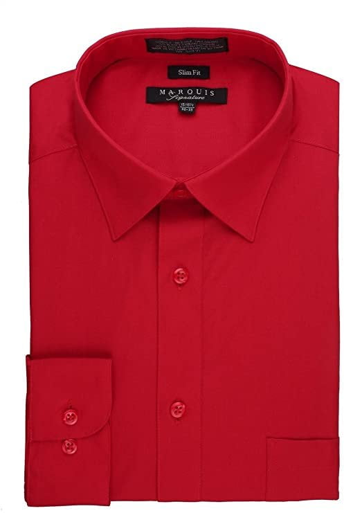 Marquis Men's Long Sleeve Slim Fit Solid Dress Shirt -Red-18.5 6-7 ...