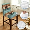 thumbnail image 4 of Texas Star Rustic Bar Stool Cover Set of 6, Western Teal Brown Ombre Wooden Vintage Stretch Bar Chair Cover, Removable Washable Pub Counter Stool Chair Slipcover for Kitchen Dining Room Pub Cafe, 4 of 9