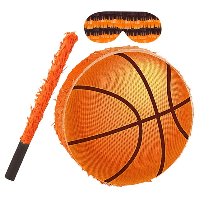 WHAMVOX Basketball Pinata for Party Durable Cardboard Orange Decorative with Blindfold Stick and Hanging Loop