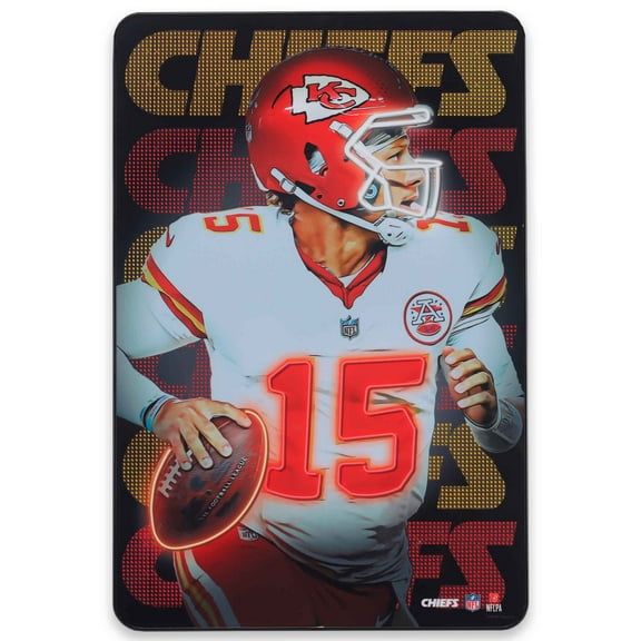 NFL Kansas City Chiefs Patrick Mahomes Neon Lights High Transparency Framed Wood Wall Decor for Man Cave, Office, or Game Room