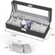 thumbnail image 2 of Caja de reloj de cuero con 6 ranuras, vitrina organizadora, almacenamiento de joyas de vidrio, color negro, 2 of 6