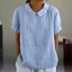 thumbnail image 2 of Blusa de lino y algodón para mujer, camisa de manga corta con solapa, de Color liso, cómoda e informal, estilo Simple, 2024, 2 of 5
