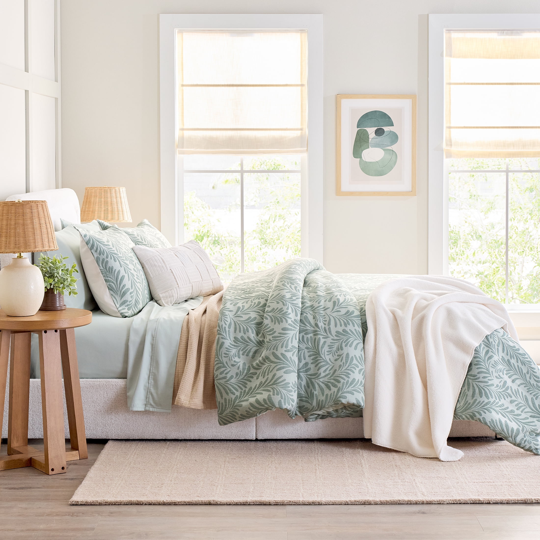 Better Homes & Gardens King Comforter Set, All-Season, 3-Piece, Green Leaf Botanical