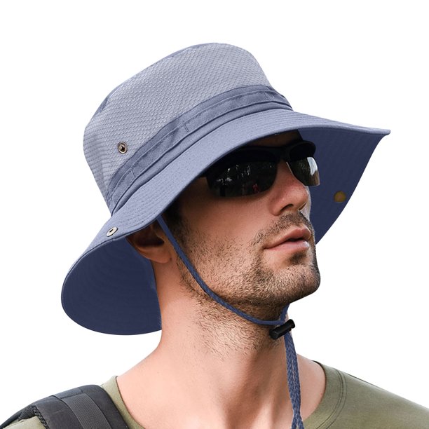 VOSS Men's UV Protection Wide Sun Hats Cooling Mesh Ponytail Hole Cap