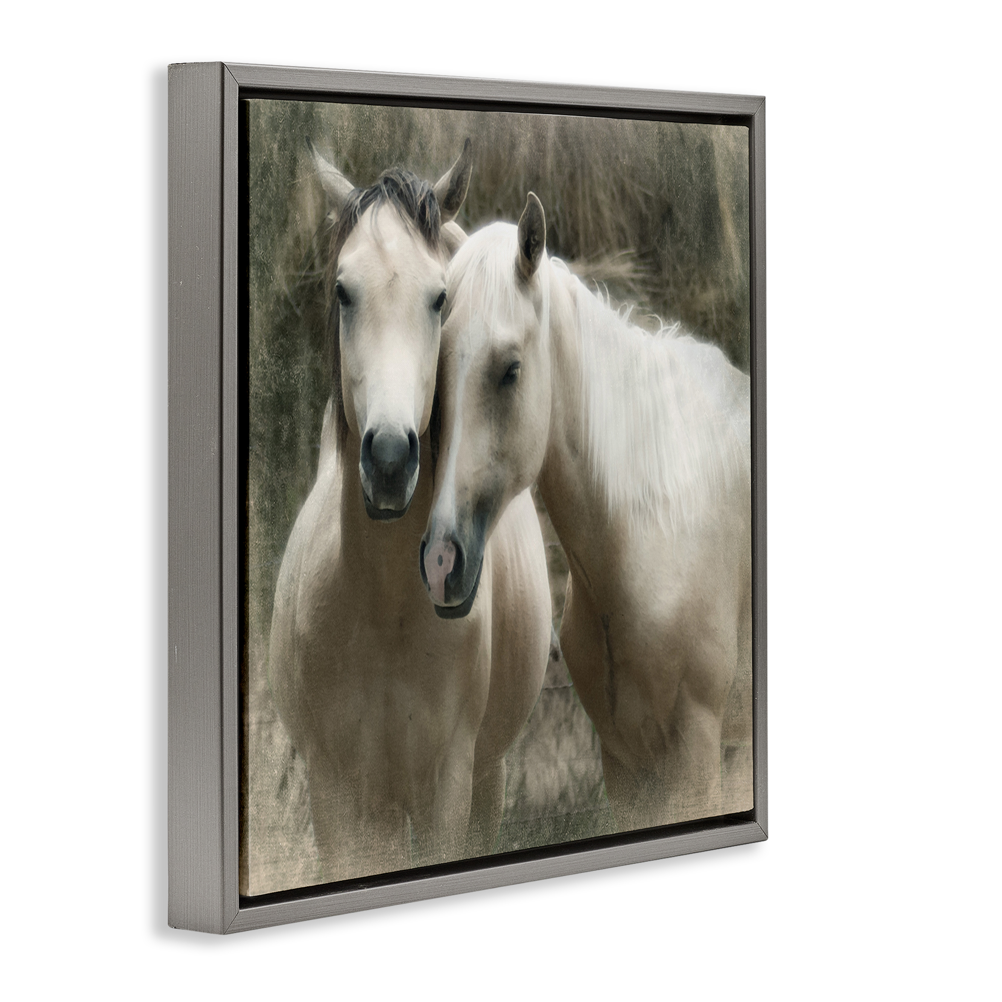 Stupell Industries Snuggling Horses on Farm Animals & Insects Painting Gray Floater Framed Canvas Art Print Wall Art, 25 x 25