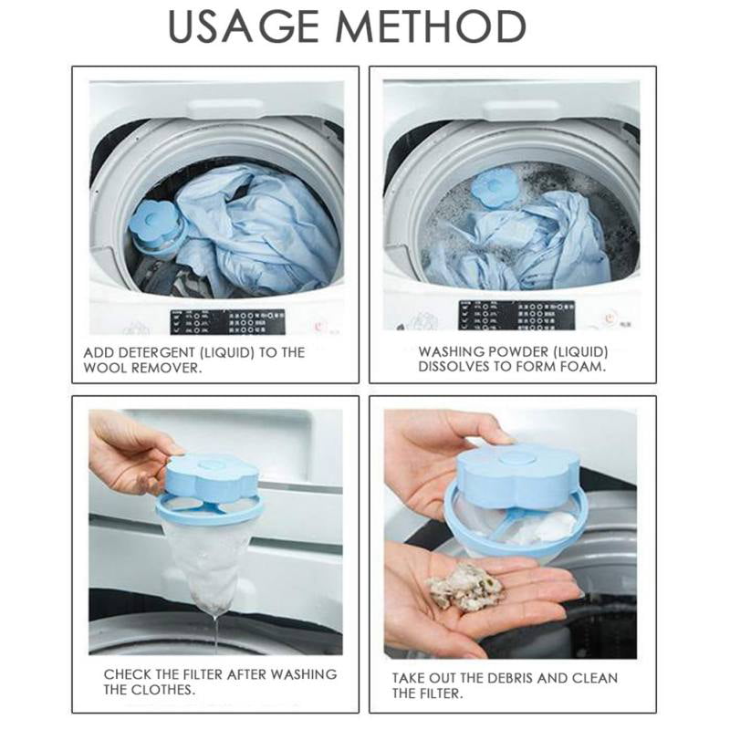 4PC Washing Machine Universal Float Filter Bag Laundry Ball 1 Pink, 1 Blue Floating Pet Fur Catcher Filtering Hair Removal Device Wool Cleaning Supplies 