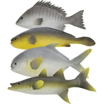 4pcs Simulated Lifelike Fish Set Soft PU Fake Snapper Sea Bass Artificial Yellow Croaker Pomfret Models Realistic Fake Fishes for Photo Props Home Kitchen Decoration