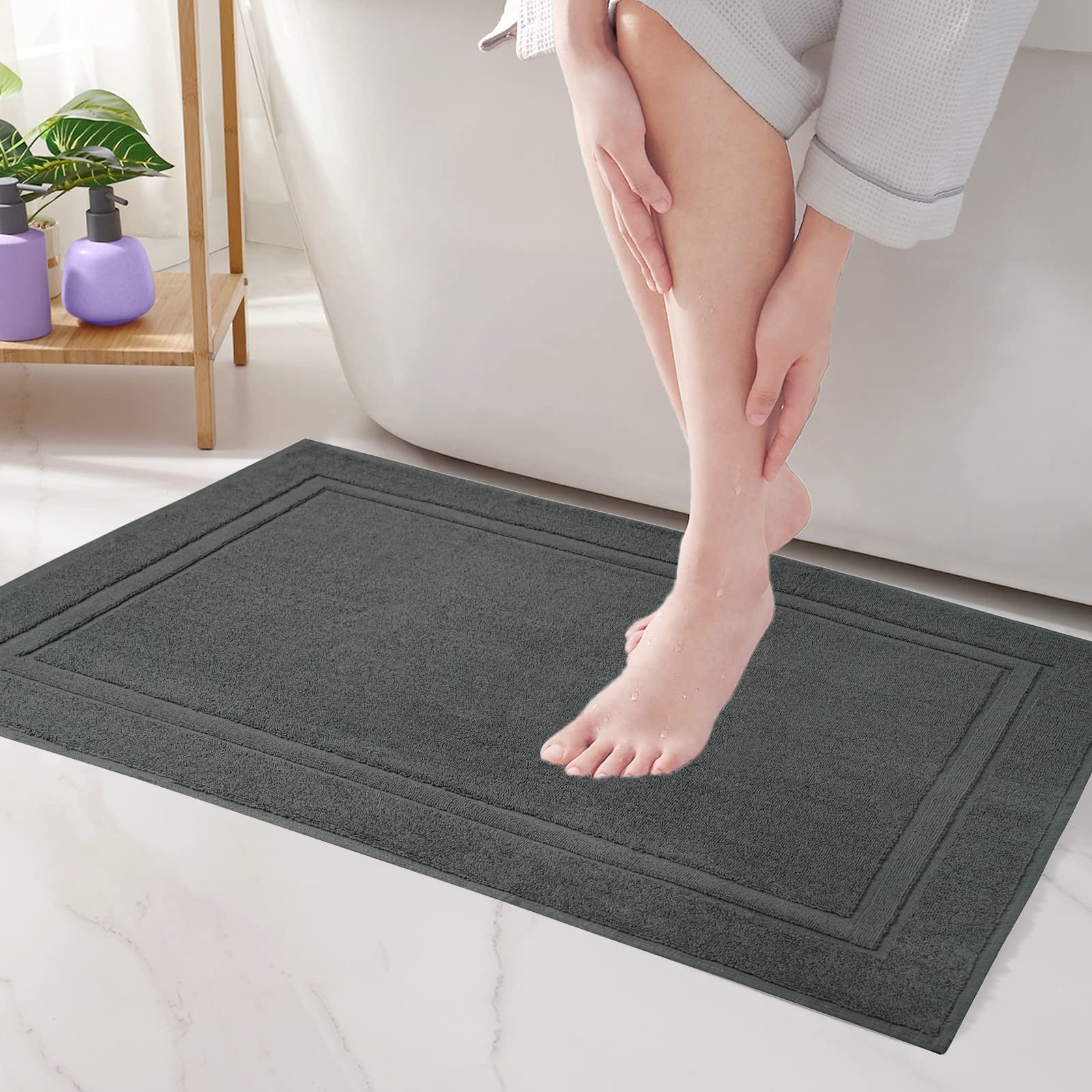 Premium Cotton Banded Blue Bath Mats Pack of 2, 22x34 inches [Not a Bathroom Rug] - Infinitee Xclusives