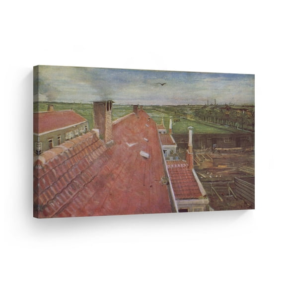 Smile Art Design Vincent Van Gogh Rooftops, View from the Atelier The Hague, 1882 Canvas Wall Art Print Artwork Classic Modern Art Living Room Bedroom Decor Ready to Hang Made in the USA - 8x12