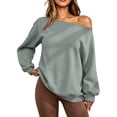 thumbnail image 3 of TARIENDY Womens Sweatshirts Loose Fit Casual Long Sleeve Fall Shirts Fashion Off the Shoulder Pullover Tops Fleece Lined Solid Color Outfits Mint Green XXL, 3 of 9