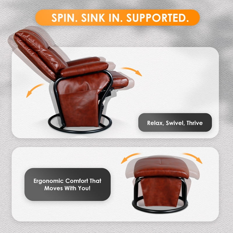 LOGOS LIFE ROLLINGCHAIR （BROWN） LAZZO Wide Space Brown Leather Glider Chairs with Ottoman