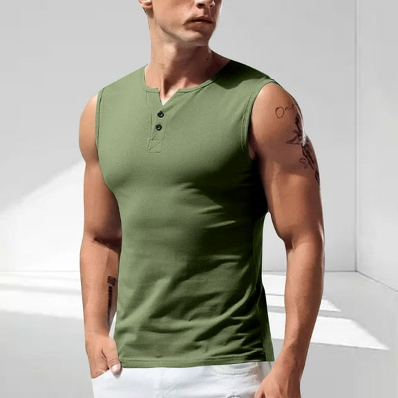Blczomt Tank Tops Men Summer Sleeveless Tops Performance Muscle Plain Green Men Tops