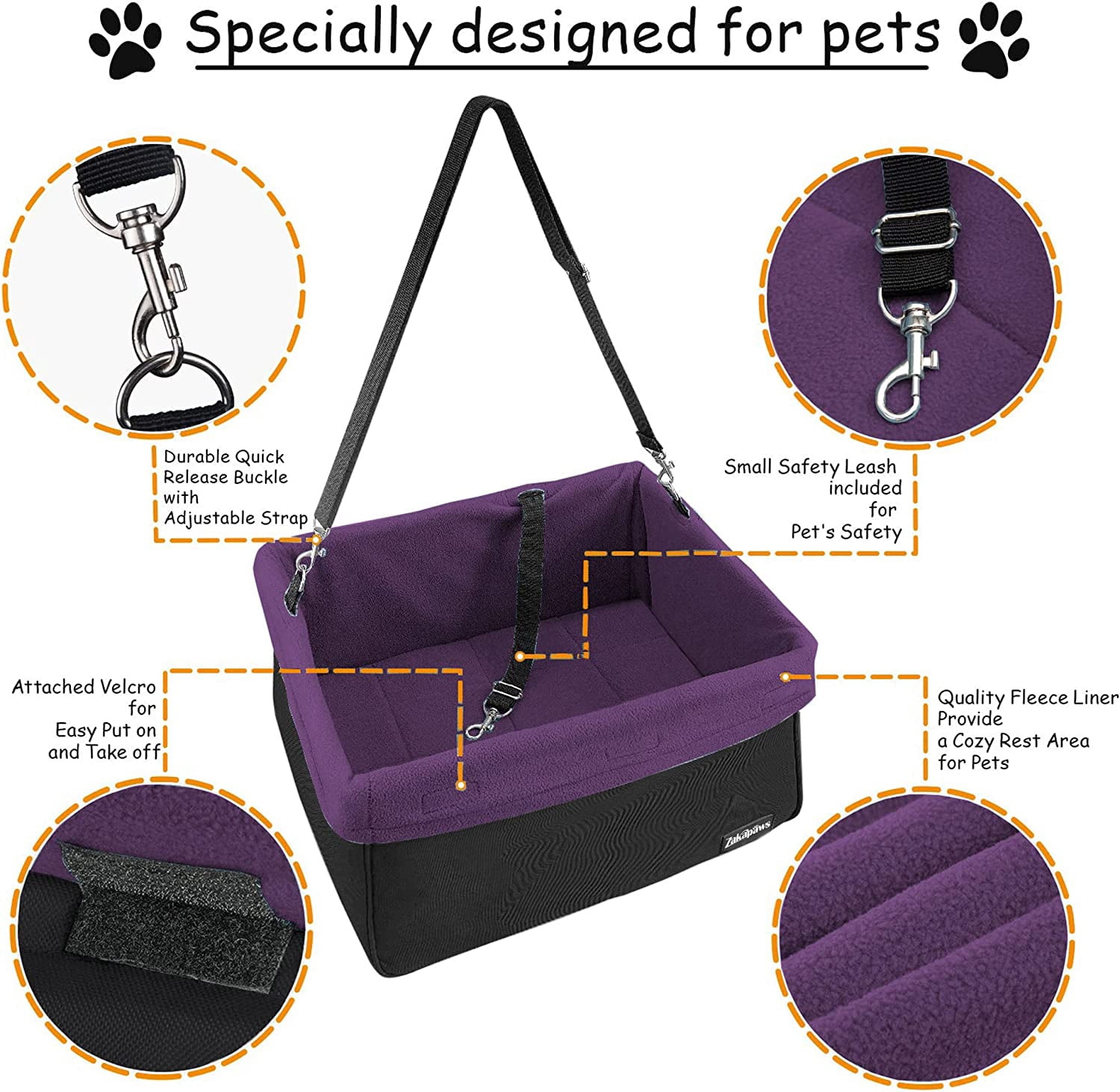 ZAKAPAWS Car Travel Dog Booster Seats, Portable and Breathable Pet Seats Dog Carrier with Seat Belt, Travel Safety Lookout Dog Booster Seat 16-in