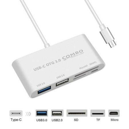 Usb Powered Devices USB-C OTG Hub, USB-C to USB 3.0+USB 2.0+TF/SD/MicroSD Card Reader+Micro USB Power Charging Port for Macbook Pro/ChromeBook/More Type-C Devices ()
