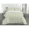 thumbnail image 3 of Ambesonne Geometric Quilted Bedspread Set 3 Pcs, Tile Style Squares, King Size, Pale Yellow Pale Grey, 3 of 5