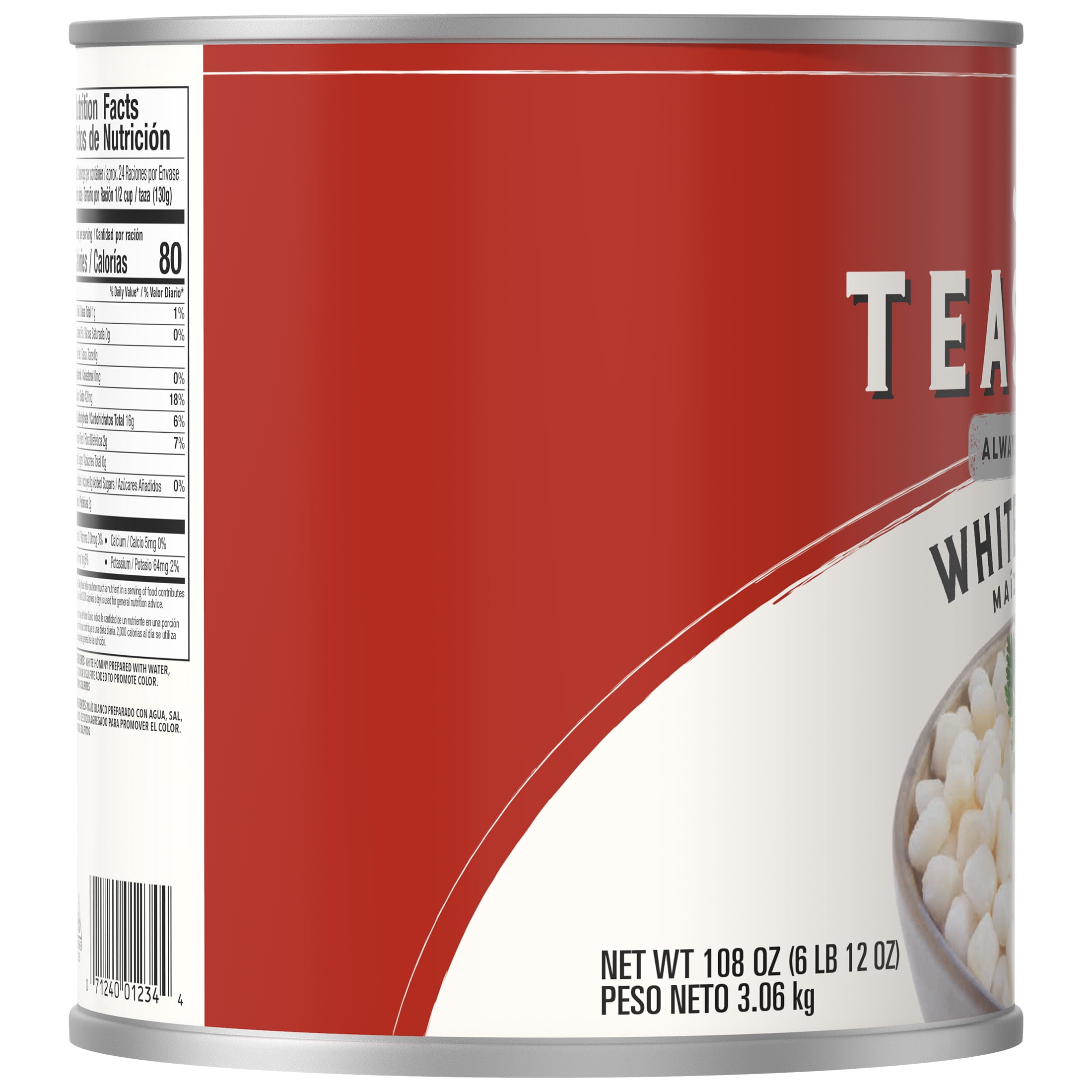 (4 pack) Teasdale Primera Calidad White Hominy, 108 oz