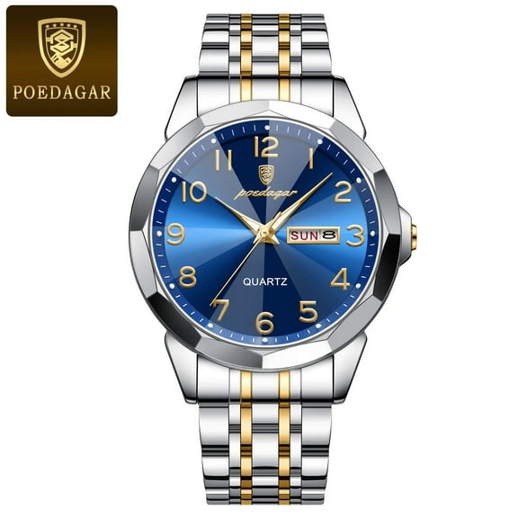 POEDAGAR Luxury Men Watch Sport Waterproof Luminous Date Week Quartz Men's Watches Business Stainless Steel Male Clock reloj box