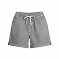 thumbnail image 4 of QSAWXQZ Women's Tencel Linen Blend Shorts Elastic Drawstring Waist Rolled Hem Summer Casual Loose Beach Hot Pants Comfortable Soft Shorts with Pockets M, 4 of 6