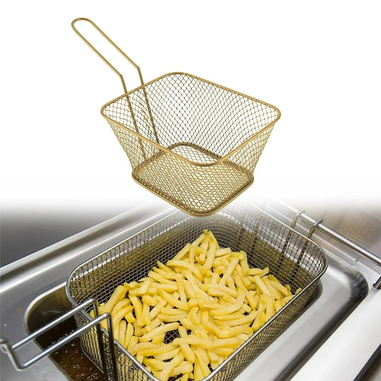 Frying Basket, Food Presentation Strainer Portable Fryer Strainer French Fry  Chip Basket, French Fries Holder for Pasta, Cooking Hot Pot Salads Aureate  large 