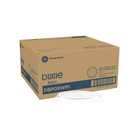 Dixie Basic Individually Wrapped Paper Plates8.5 White500 Plates/Case (DBP09WR1)