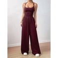 thumbnail image 4 of Women'S Summer Jumpsuit Spaghetti Strap One-Piece Outfit Wide Leg Baggy Pants Romper Wine Red L, 4 of 7