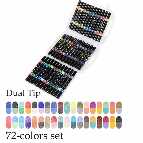 FEOLGEHLY Alcohol Paint Markers Set of 36, Dual Tip Fine & Chisel Sketch Permanent Markers, Low Odor Quick Dry Drawing Marker with Colorless Blender & Storage Case for Art Design(72 Colors)