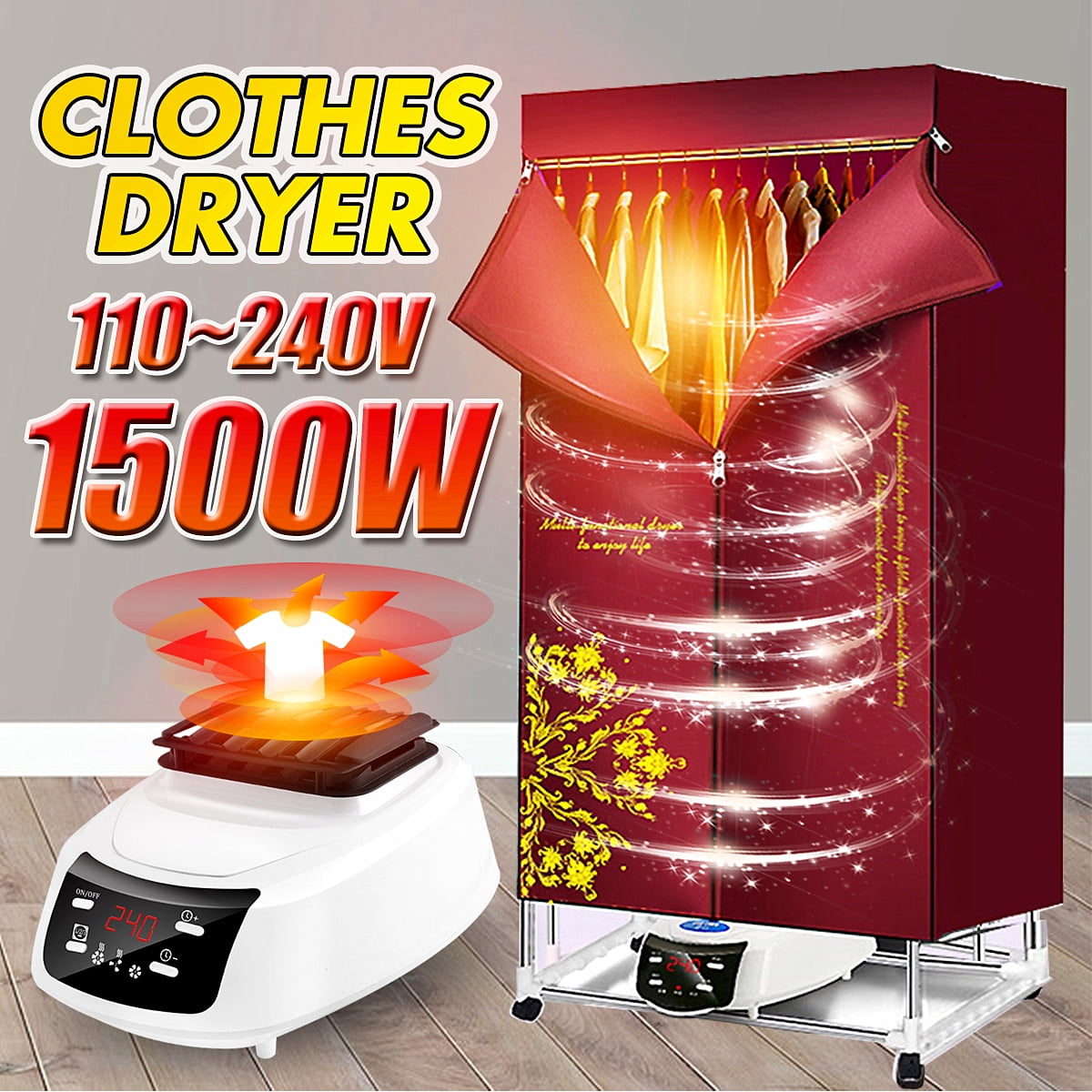Portable Clothes Dryer Electric Ventless Folding Laundry Drying Machine Heater 