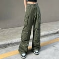 thumbnail image 2 of JDEFEG Plus Pant Women's Tall American Street Wide Leg High Street Straight Tube Show Thin Design Sense Multi Pocket Cargo Casual Pants Womens Plus Size Pants with Phone Pocket Green Size Xl, 2 of 9