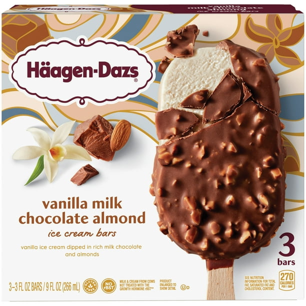 HAAGENDAZS Ice Cream Bars, Vanilla Milk Chocolate Almond Bar, 3 Ct