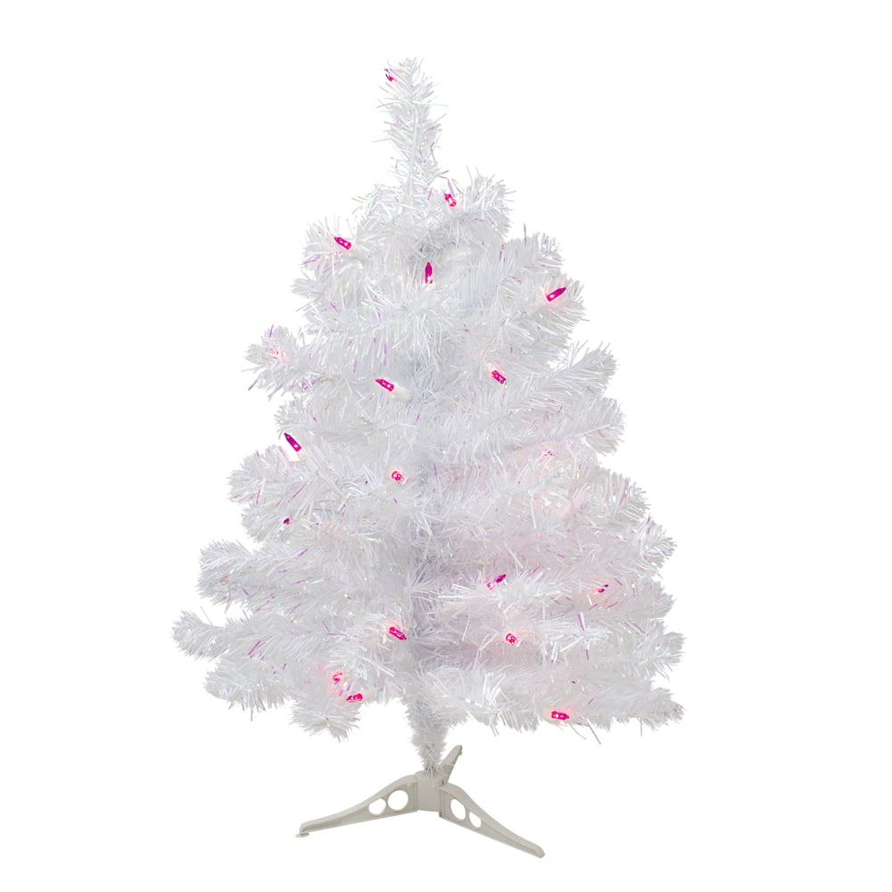 2 Prelit White Iridescent Pine Artificial Christmas Tree Pink Lights