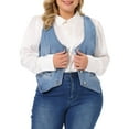 thumbnail image 1 of Chalecos de mezclilla para mujeres de tallas grandes Agnes Orinda, tops sin mangas, chaqueta casual de botón, 3X azul claro, 1 of 6