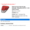 thumbnail image 2 of Right Passenger Side Tail Light Assembly - Compatible with 2019 - 2021 Subaru Forester 2020, 2 of 2