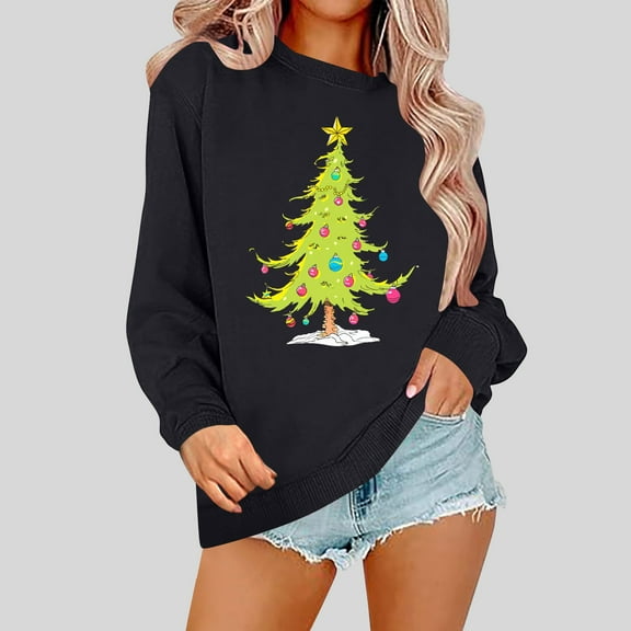 Wancir Christmas Sweatshirts Women Funny Xmas Trees Graphic Long Sleeve Crewneck Shirt Winter Tops Loose Casual Pullover