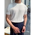 thumbnail image 4 of Men'S Round Neck Short Sleeve Thin Bottoming Shirt Casual Ribbed Knitted Pullover Top Solid Color T-Shirt White XXL, 4 of 8