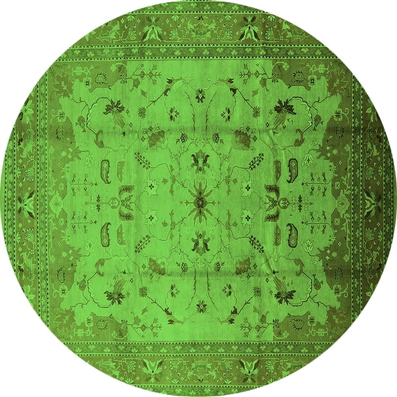 Ahgly Company Indoor Round Oriental Green Industrial Area Rugs, 5' Round