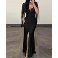 thumbnail image 5 of Vestidos sexys para mujer cita noche contraste lentejuelas borlas fruncidas hendidura bodycon maxi vestido formal, 5 of 5