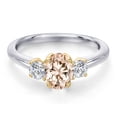 thumbnail image 3 of Gem Stone King 925 Silver and 10K Yellow Gold Peach Morganite and Lab Grown Diamond Engagement Ring for Women | 0.99 Cttw | Oval 7X5MM | Gemstone October Birthstone | Size 6, 3 of 6