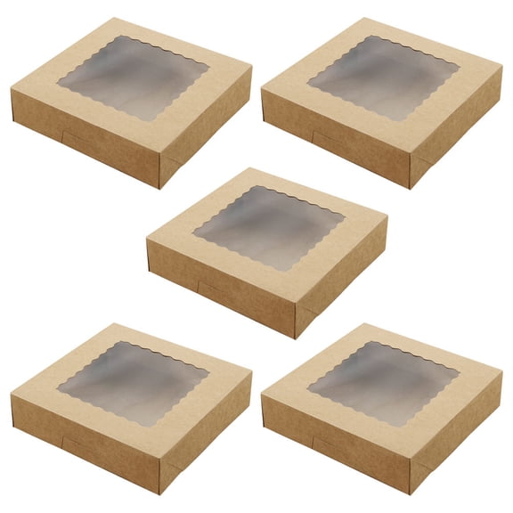 PBPBOX 5Pcs Dessert Packaging Box Brown Paper Cake Case with Clear Window for Storage