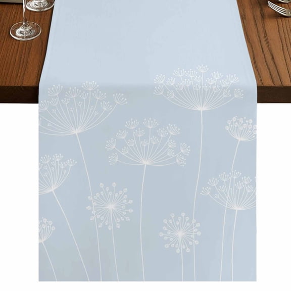 Blue Dandelion Burlap Cotton Table Runner 13x36 Inches Short, Spring Modern Minimalist Country Flower Farmhouse Table Runners, Outdoor Dining Tablecloths Decor for Baby Shower/Party/Wedding