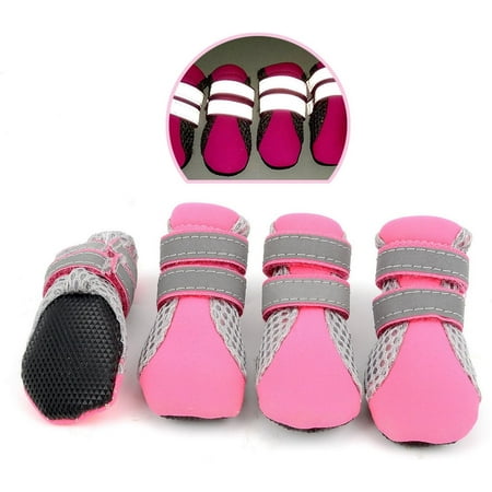 Dog Boots for Hot Pavement Summer Breathable Soft Mesh Paw Protectors Puppy Small Dog Shoes with Adjustable Safe Reflective Strap and Rugged Anti-Slip Sole for Hiking Running Pink mini