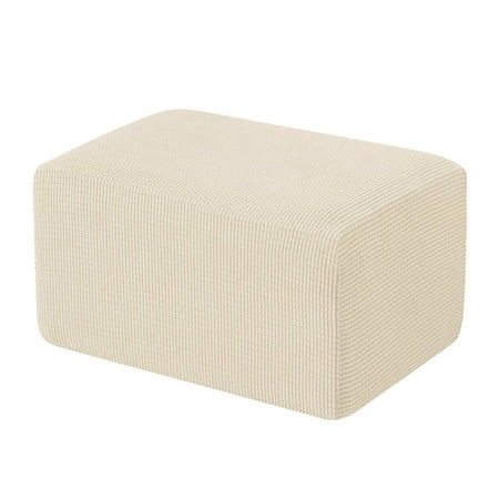 Slim Furniture Subrtex Stretch Storage Ottoman Slipcover Protector Spandex Elastic Rectangle Footstool Sofa Slip Cover for Foot Rest Stool Furniture in Living Room (Oversize, Ivory) ()